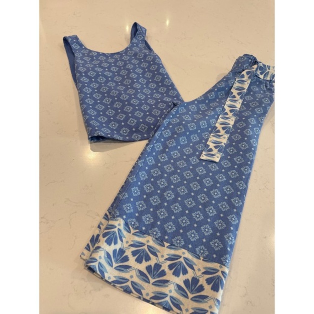 Sigrid Olsen‎ Kids Blue Floral Linen Blend 2 Piece Top and Wide Leg Pants Set 4